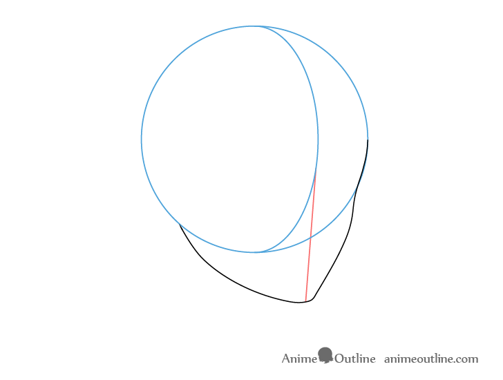 Anime male head bottom 3/4 view drawing