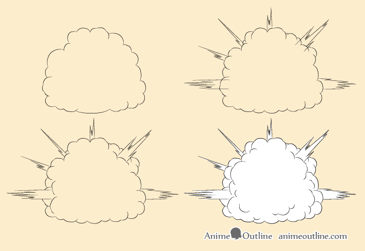 Explosion with smoke drawing step by step