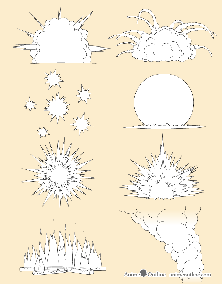 Explosions smoke and fire drawing