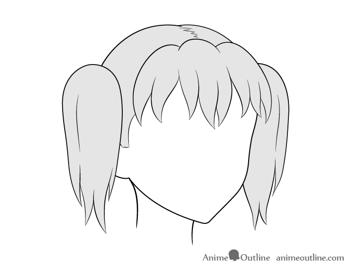 Anime pigtails hair 3/4 view drawing