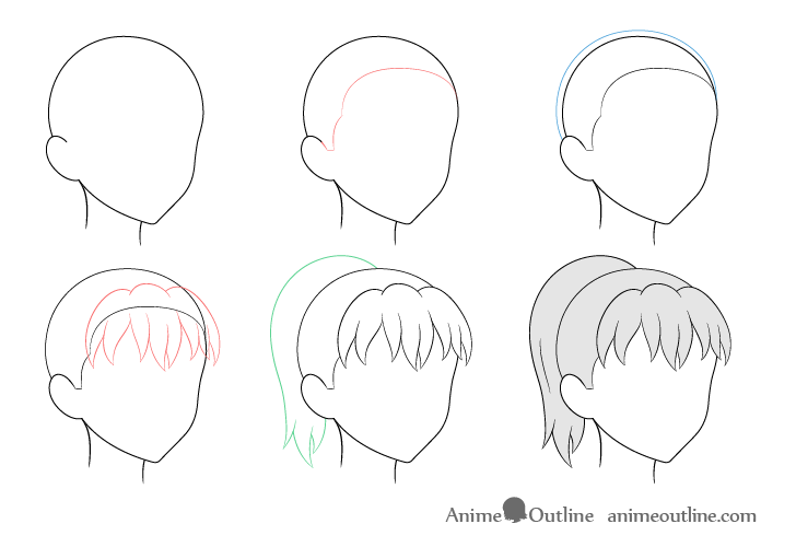 How To Draw Anime Hair In 34 View Step By Step Animeoutline