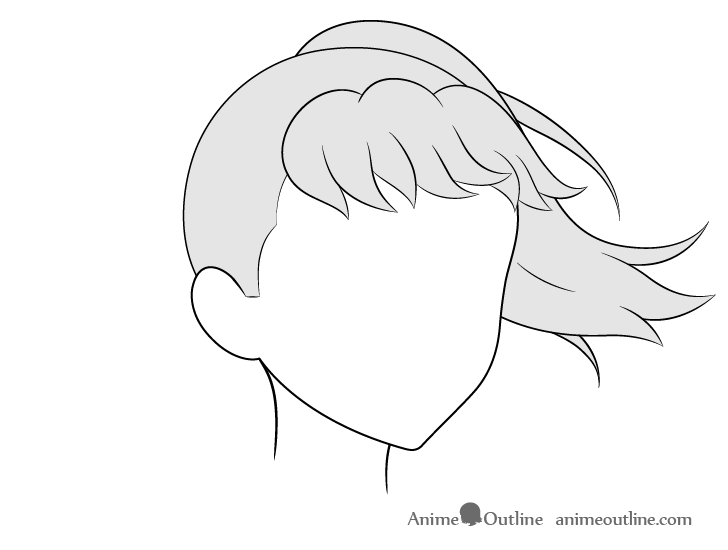 Anime ponytail hair blowing in wind 3/4 view drawing