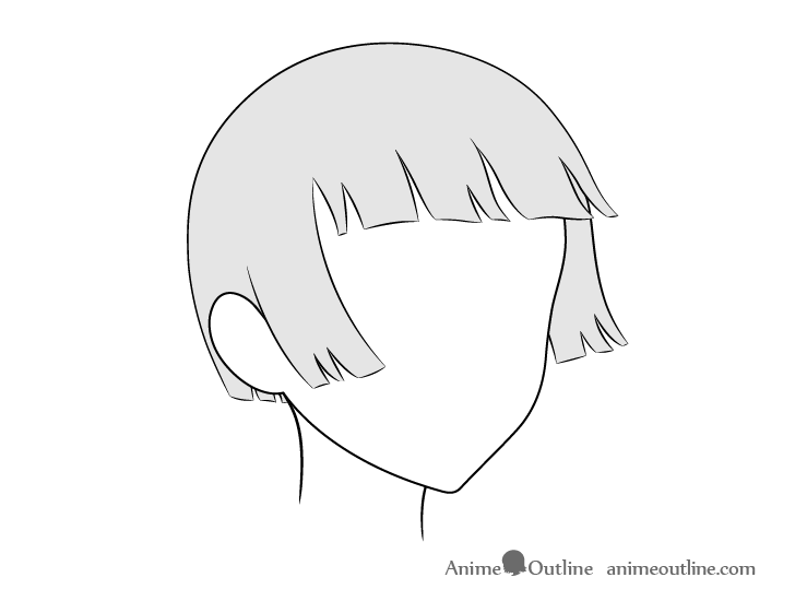 Anime trimmed hair blowing in wind 3/4 view drawing