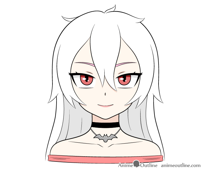 Anime vampire girl white hair drawing.