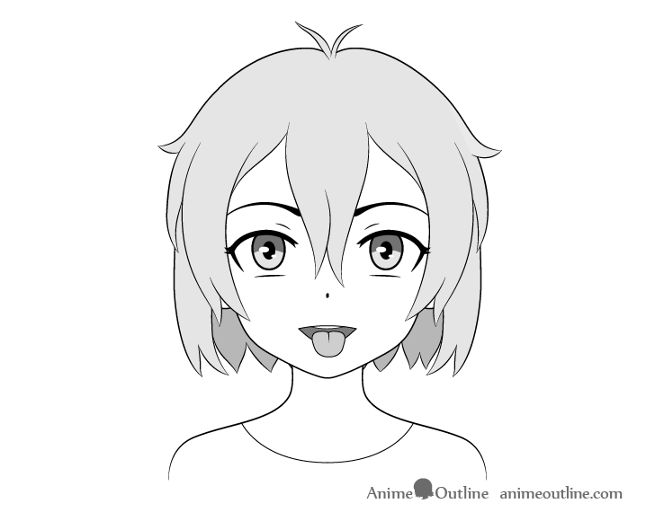 Anime girl open mouth tongue out drawing
