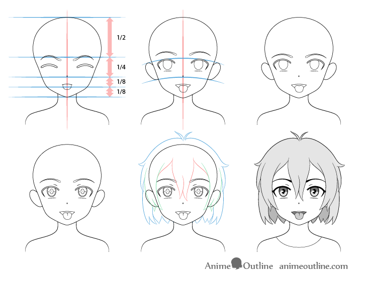 Anime girl open mouth tongue out drawing step by step