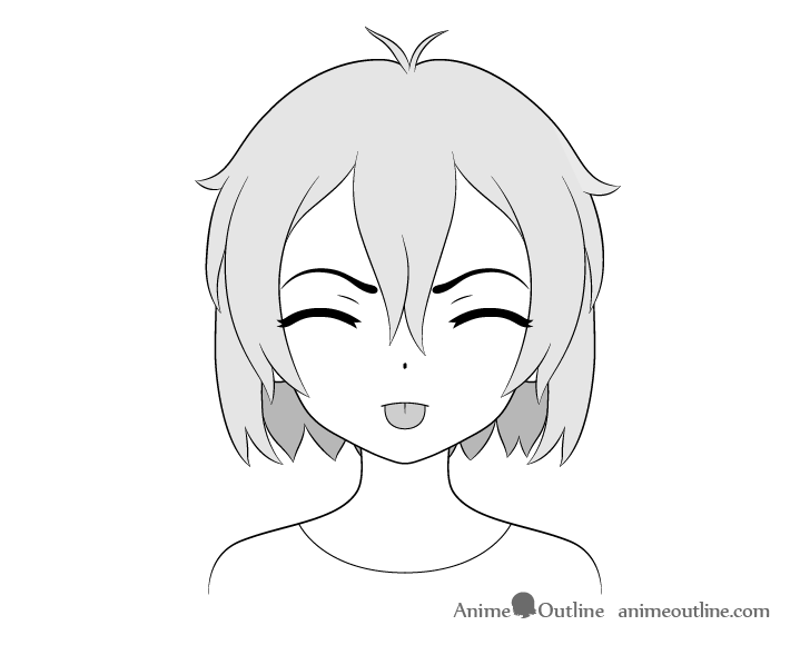 Anime girl tongue out angry teasing face drawing.