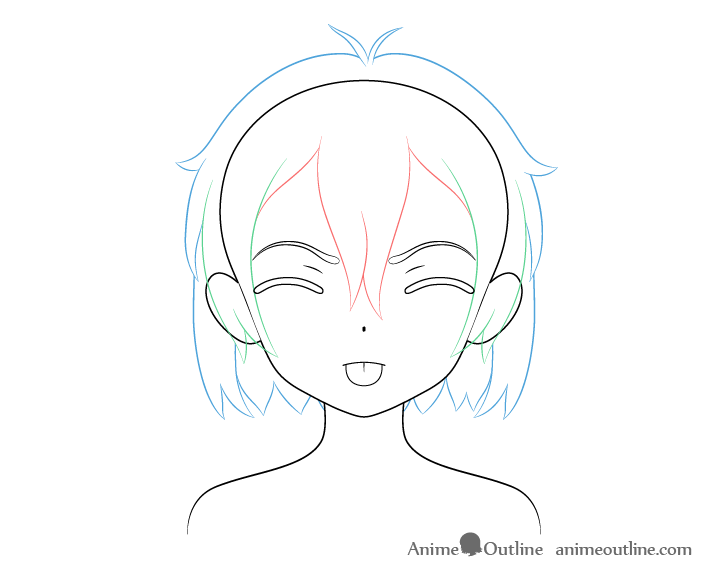 Anime girl tongue out angry teasing face hair drawing