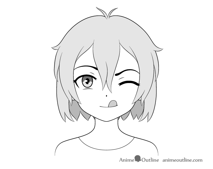 Anime girl tongue out drawing