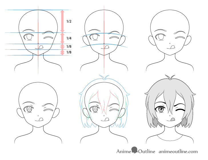Anime girl tongue out drawing step by step