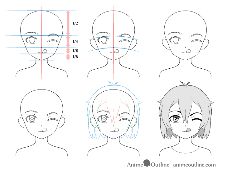 Anime girl tongue out drawing step by step.