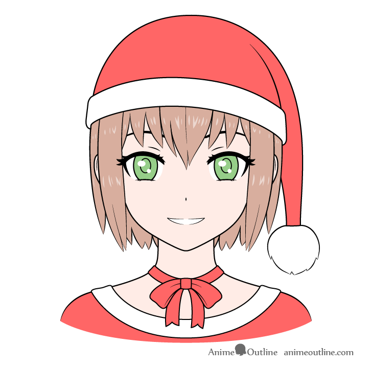 Anime Christmas girl Santa hat coloring