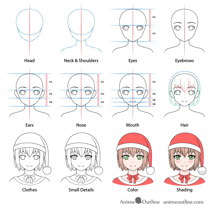 How to Draw Anime Christmas Santa Hat Girl - AnimeOutline