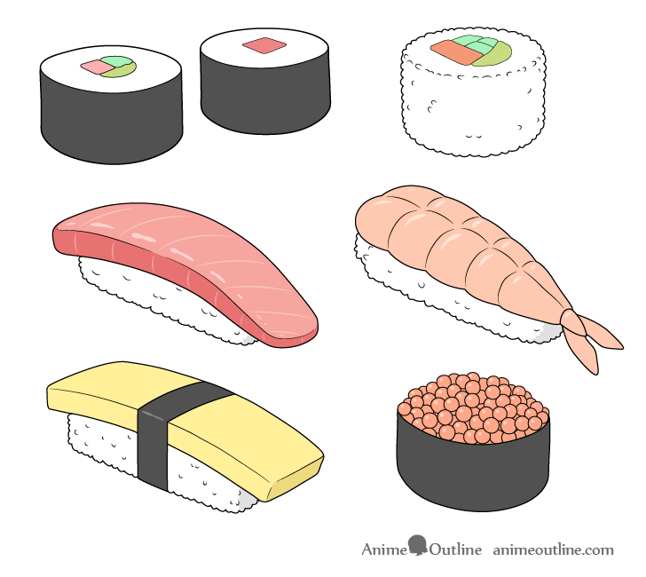 Sushi drawing step by step