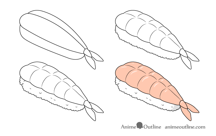 Sushi ebi nigiri drawing step by step