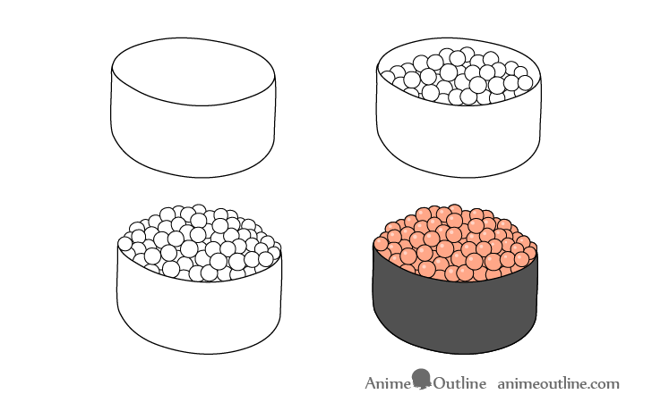 Sushi ikura nigiri drawing step by step