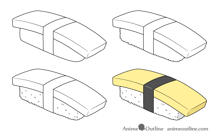 Sushi tamago nigiri drawing step by step