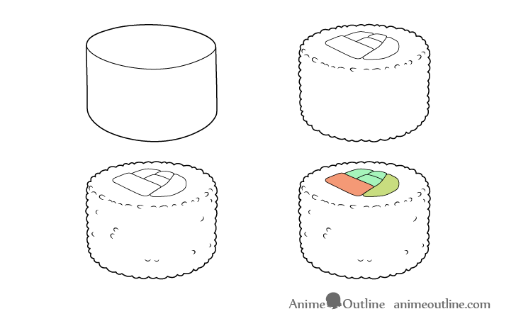 Sushi uramaki drawing step by step