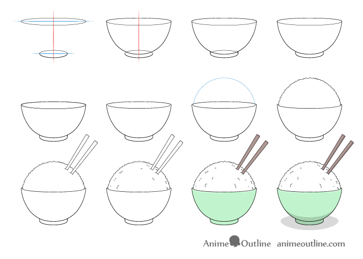 Rice bowl drawing step by step