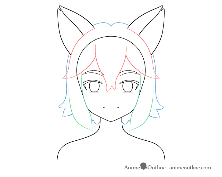 Anime fox girl hair back drawing