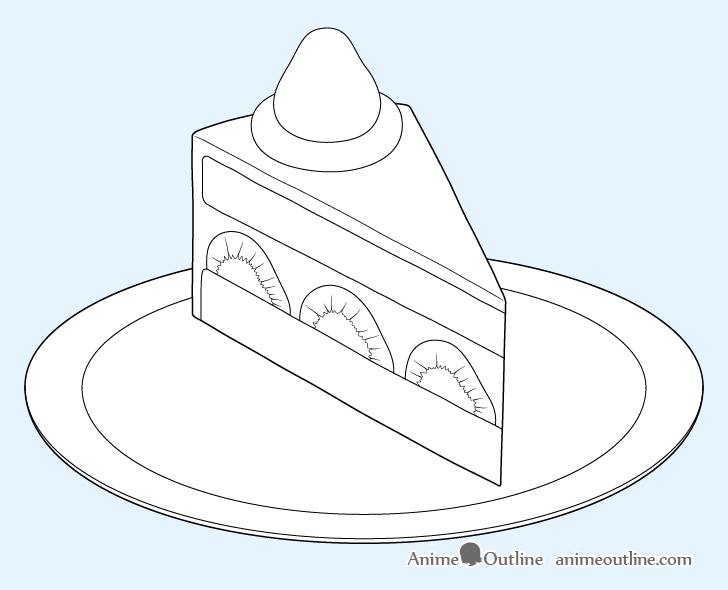 Cake slice strawberry slices insides drawing