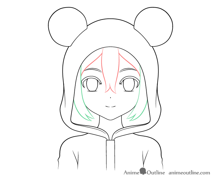 Anime panda girl front hair drawing