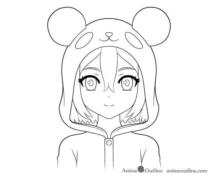 Anime panda girl line drawing