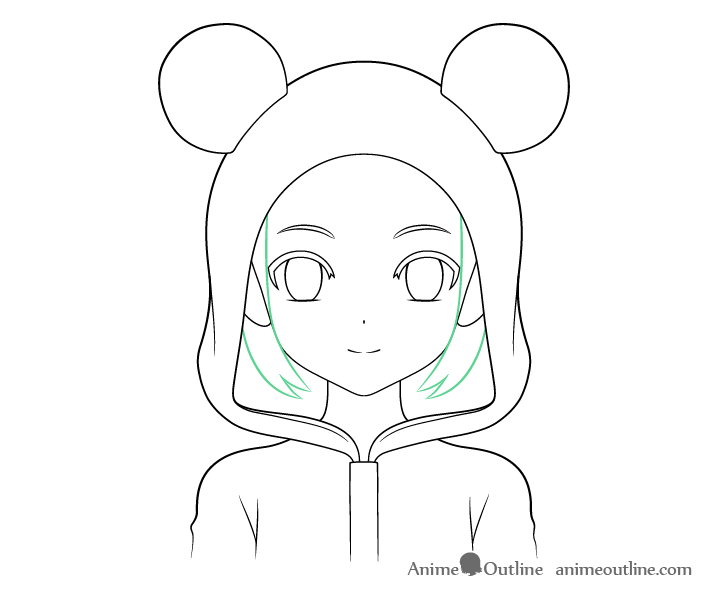 Anime panda girl sides hair see through drawing