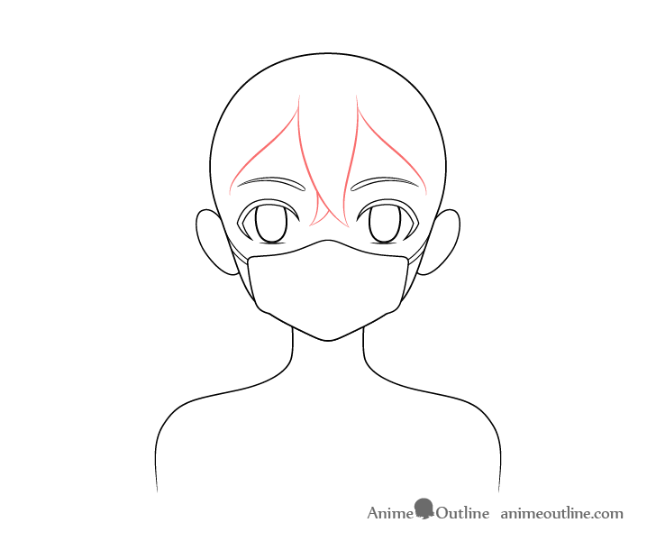 Anime girl in mask hair front drawing