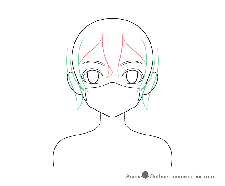 Anime girl in mask hair sides drawing