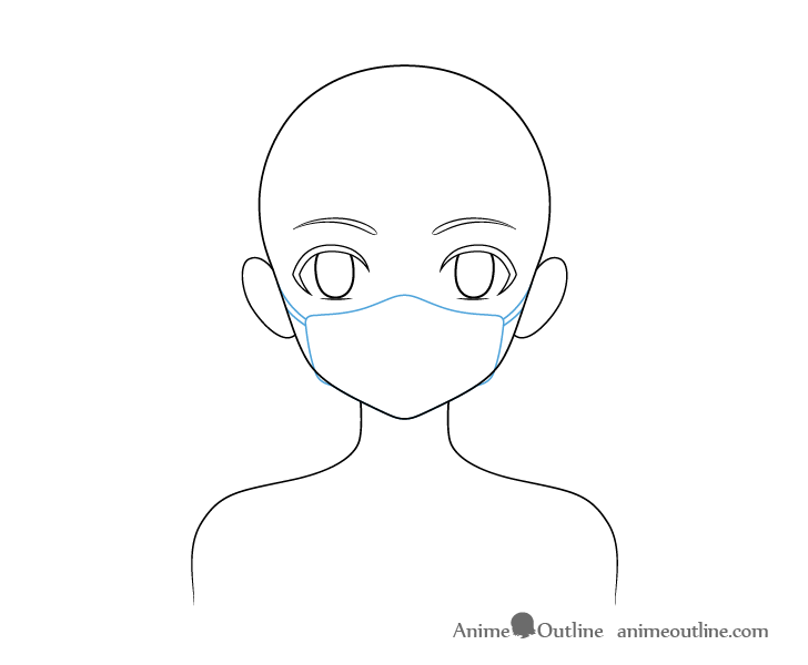 Anime girl in mask on face drawing