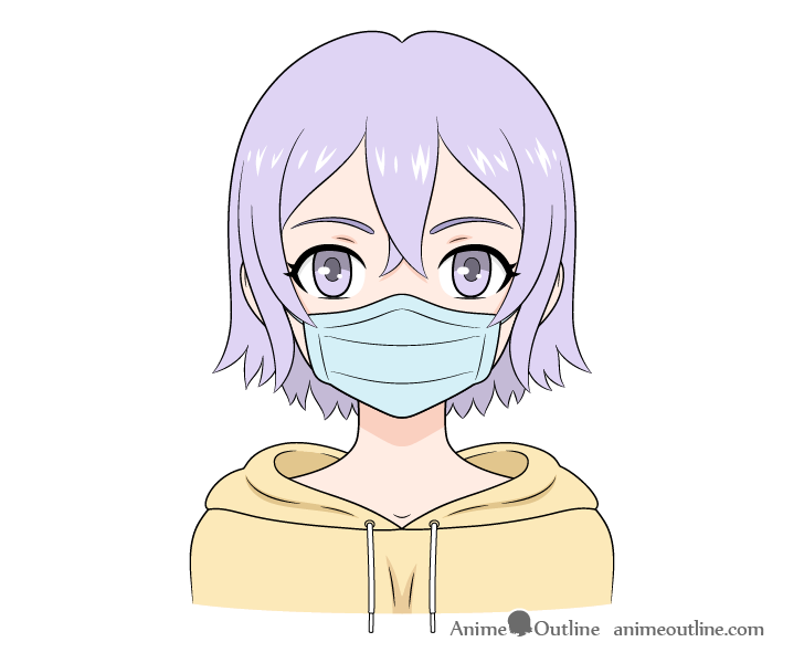 Anime girl in mask drawing