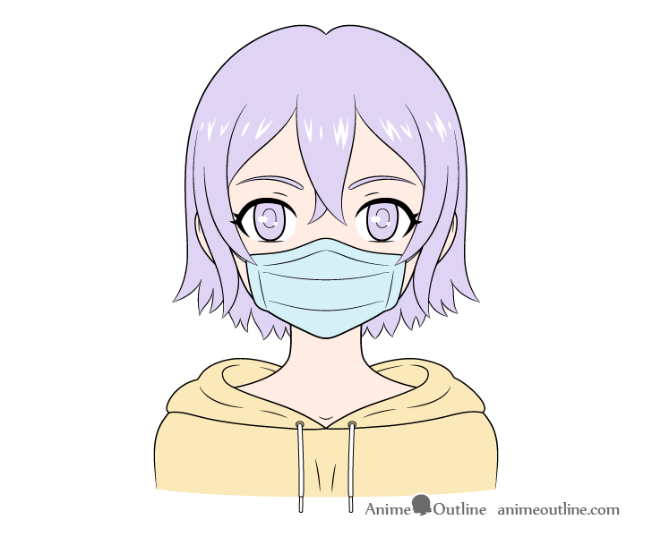 Anime girl in mask drawing coloring