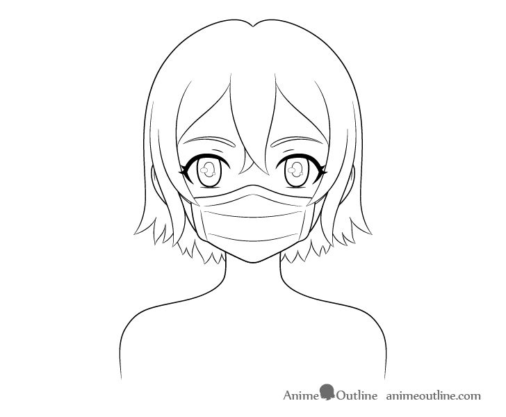 Anime girl in mask face details drawing