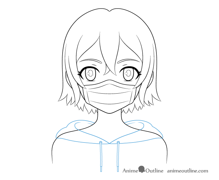 Anime girl in mask hoodie drawing