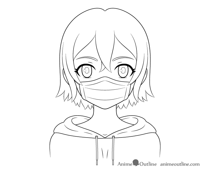 Anime girl in mask line drawing