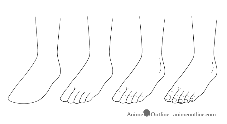 Foot with toenails drawing step by step
