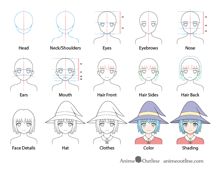 Anime wizard girl drawing step by step