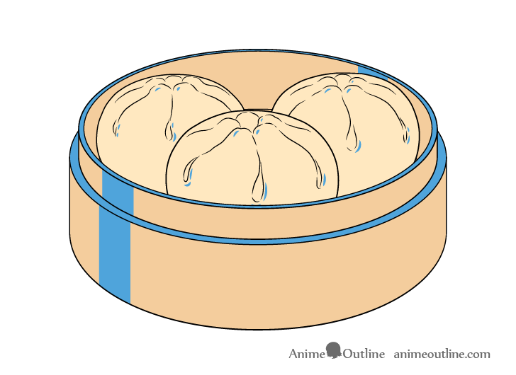 Dumplings in steamer drawing highlight locations