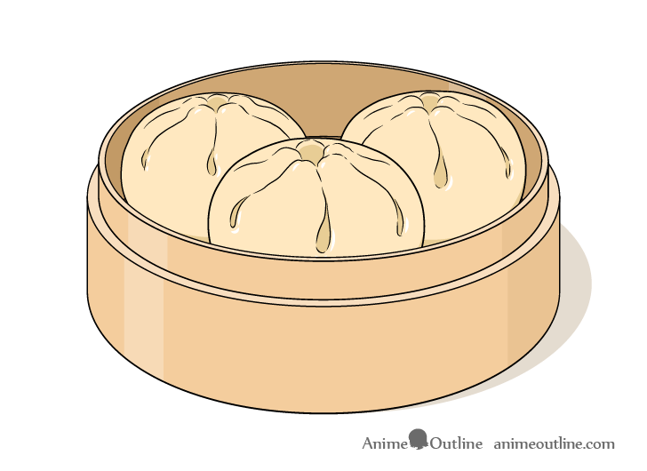 Dumplings in steamer drawing shading