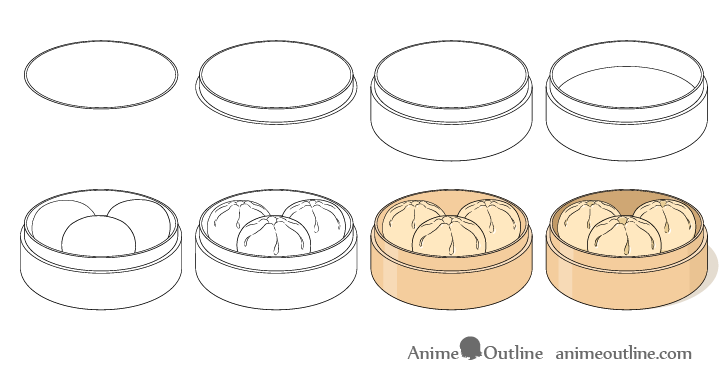 Dumplings in steamer drawing step by step