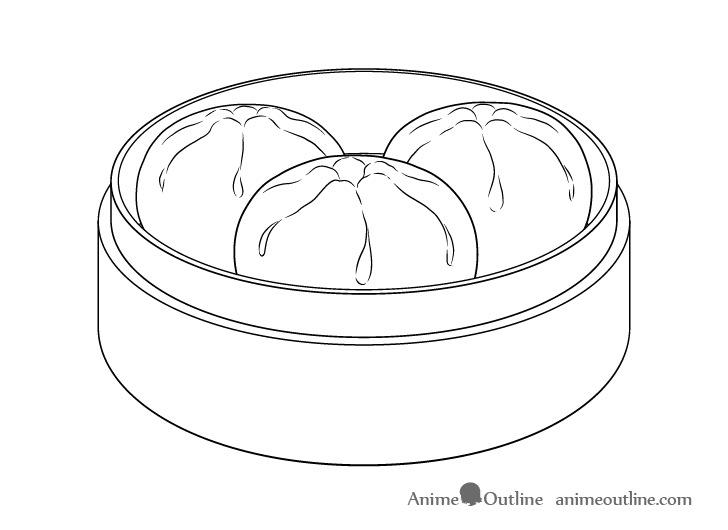 Dumplings in steamer line drawing