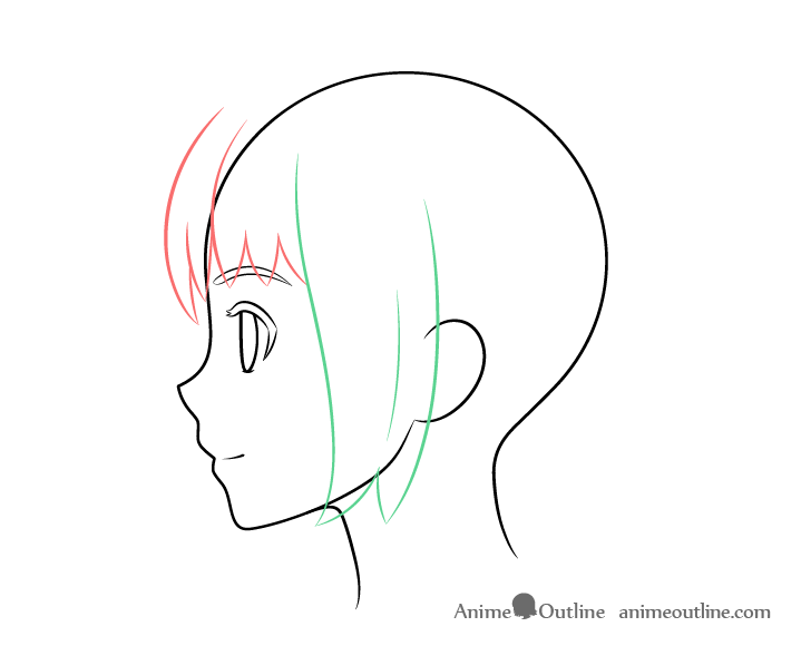 anime head side view hair along the side drawing