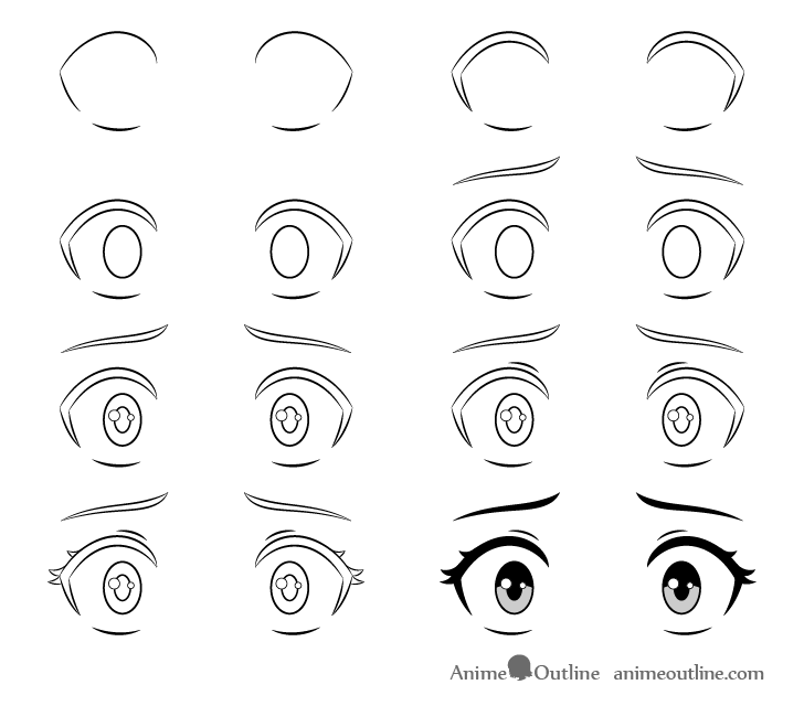 Scared anime eyes drawing step by step