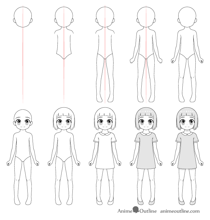 How to Draw a Manga Girl Full Body Front View  StepbyStep Pictures   How 2 Draw Manga