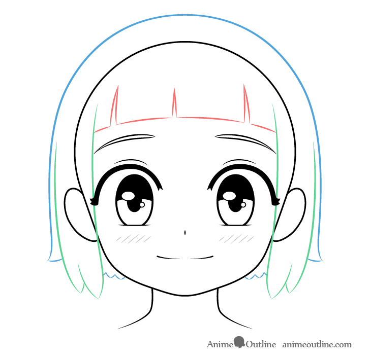 Anime little girl hair sections drawing