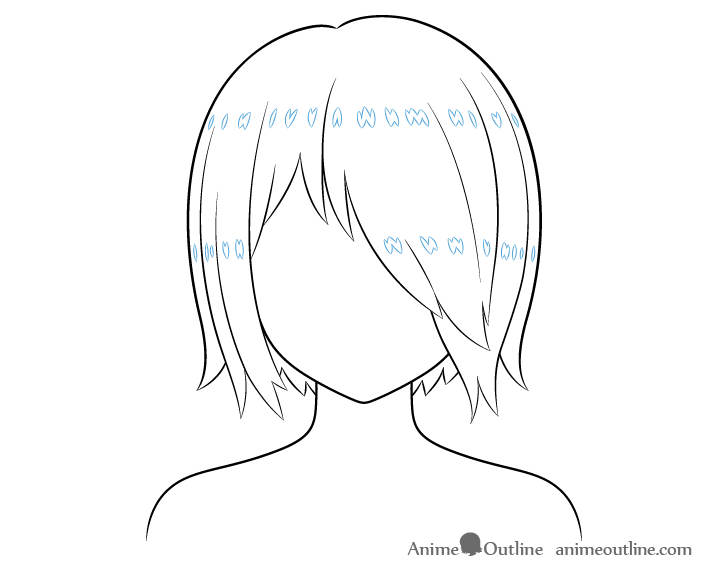 Anime hair over one eye highlights drawing