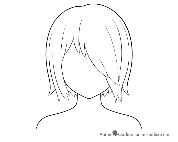 Anime hair over one eye line drawing