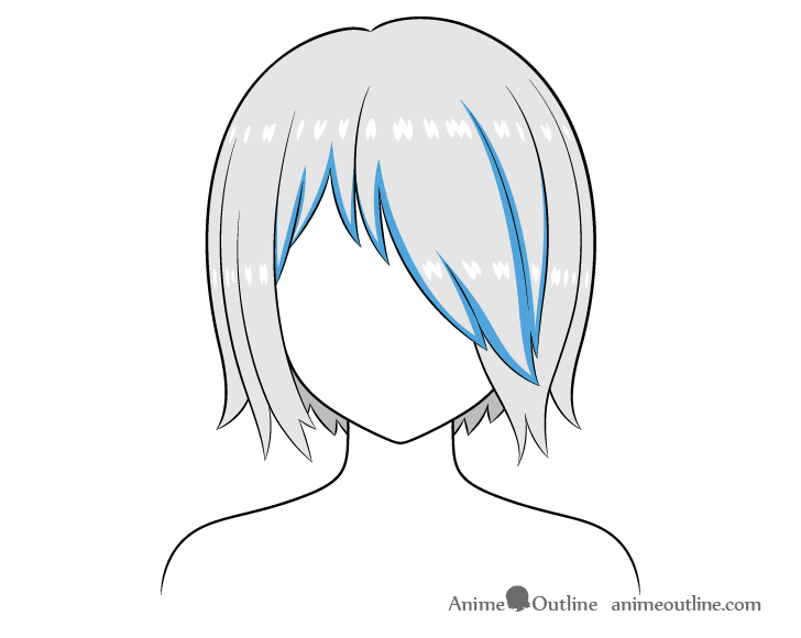 Anime hair over one eye shadows front drawing