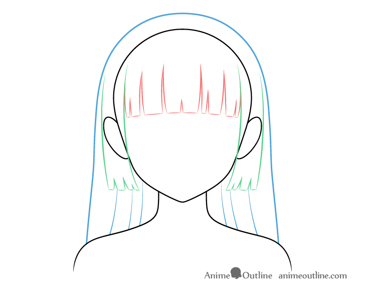 Anime hime cut hair back drawing